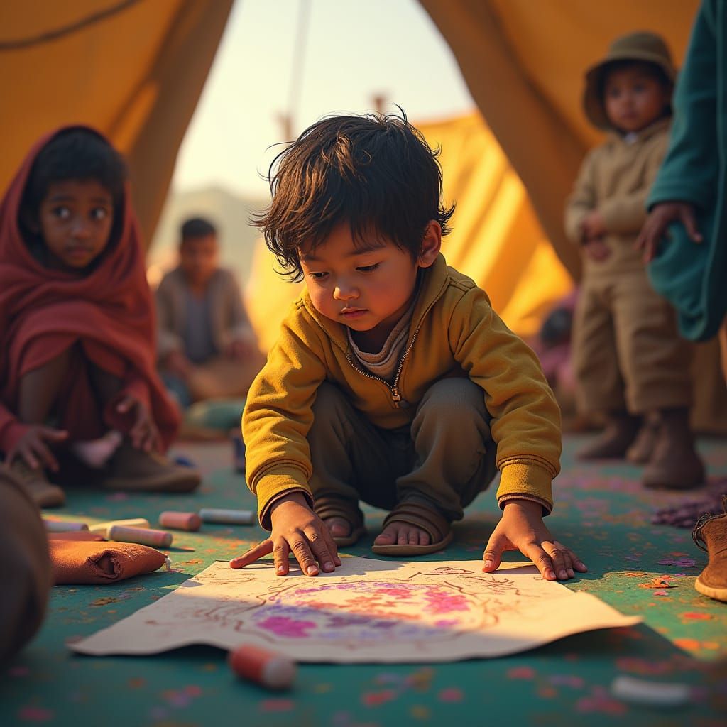 Hopeful Child Draws School in Refugee Camp