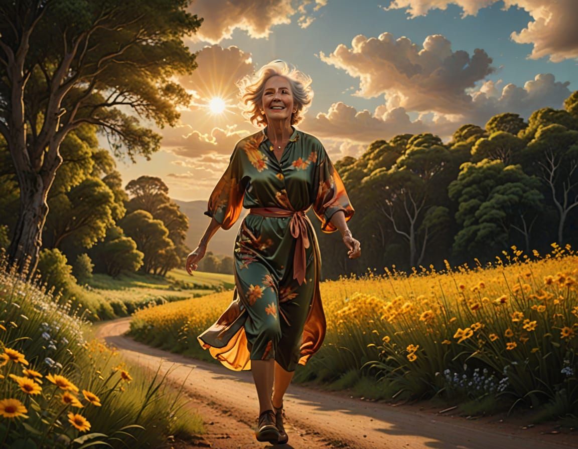 Vibrant Senior Woman in Golden Hour