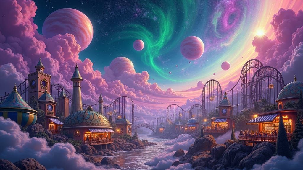Cosmic Theme Park with Nebulae Rollercoasters, Rothko Color ...
