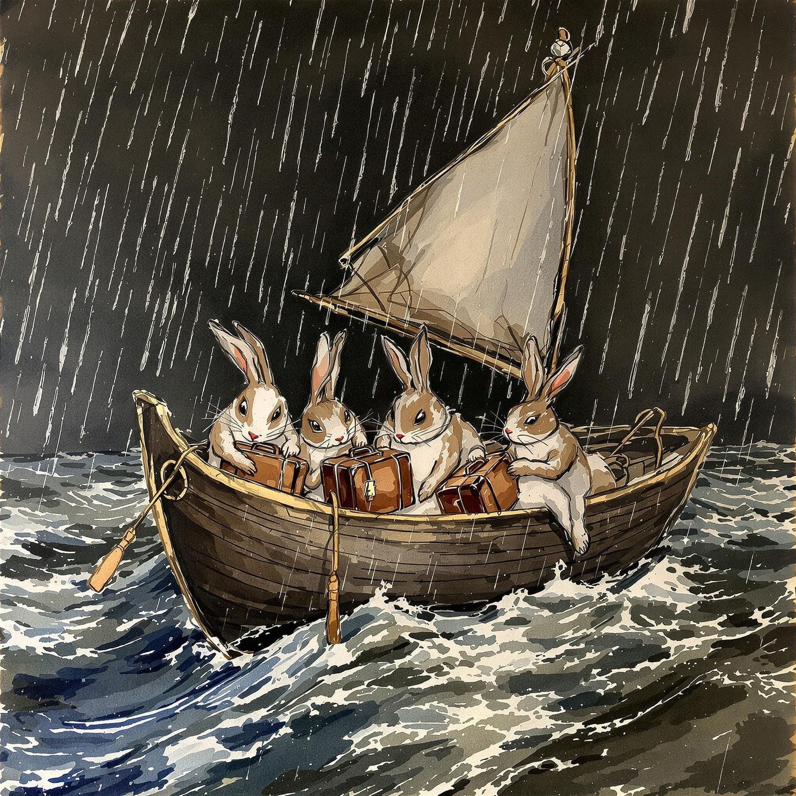 Rabbits in Storm: Egon Schiele, Gustave Dore Style