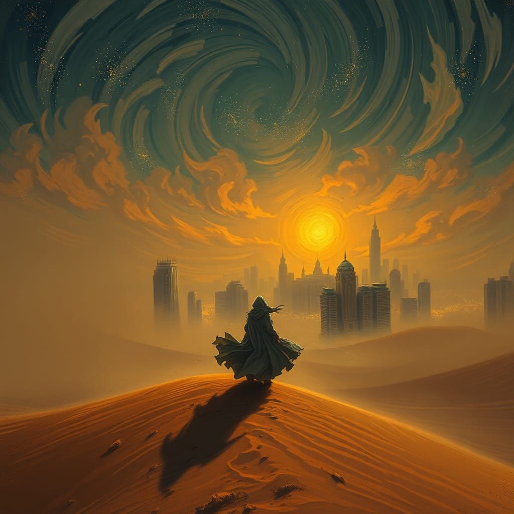 Scirocco Winds Engulf Desert Cityscape