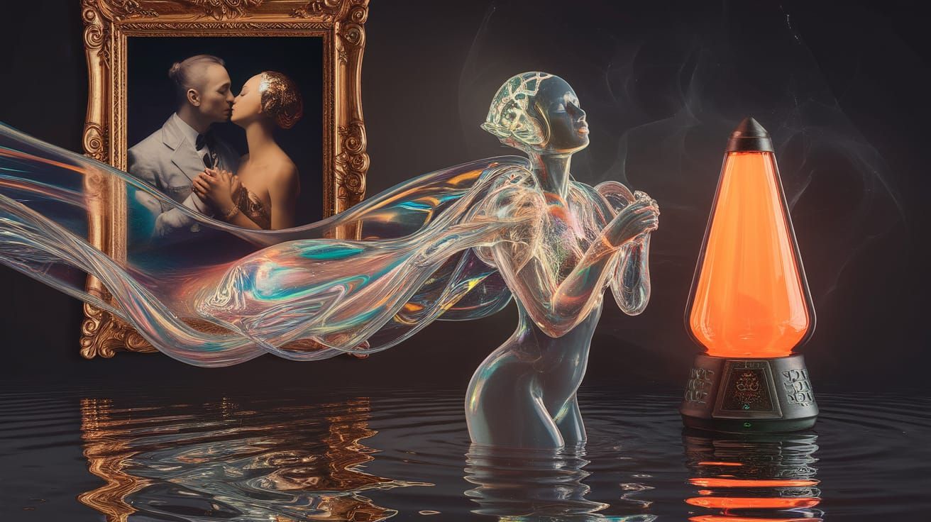 Surreal Art Deco Kiss with Gilded Tenebrism