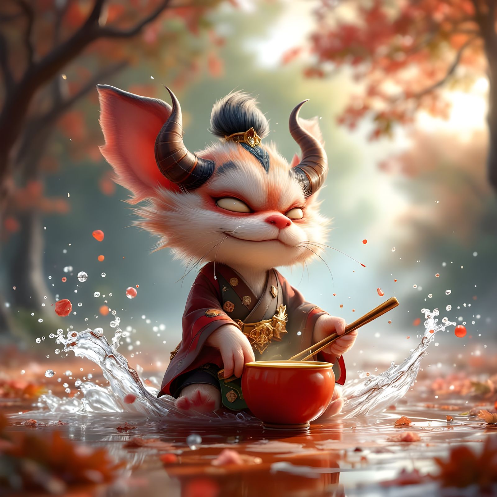 Japanese Tea Yokai in Cartoon Style