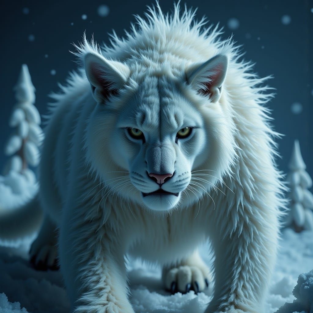 Dreamy Christmas Scene with an Ice Cat