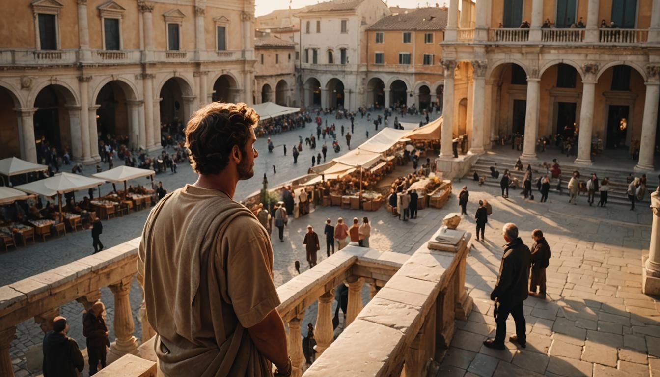 Roman Marketplace View from Balcony in Classical Realism