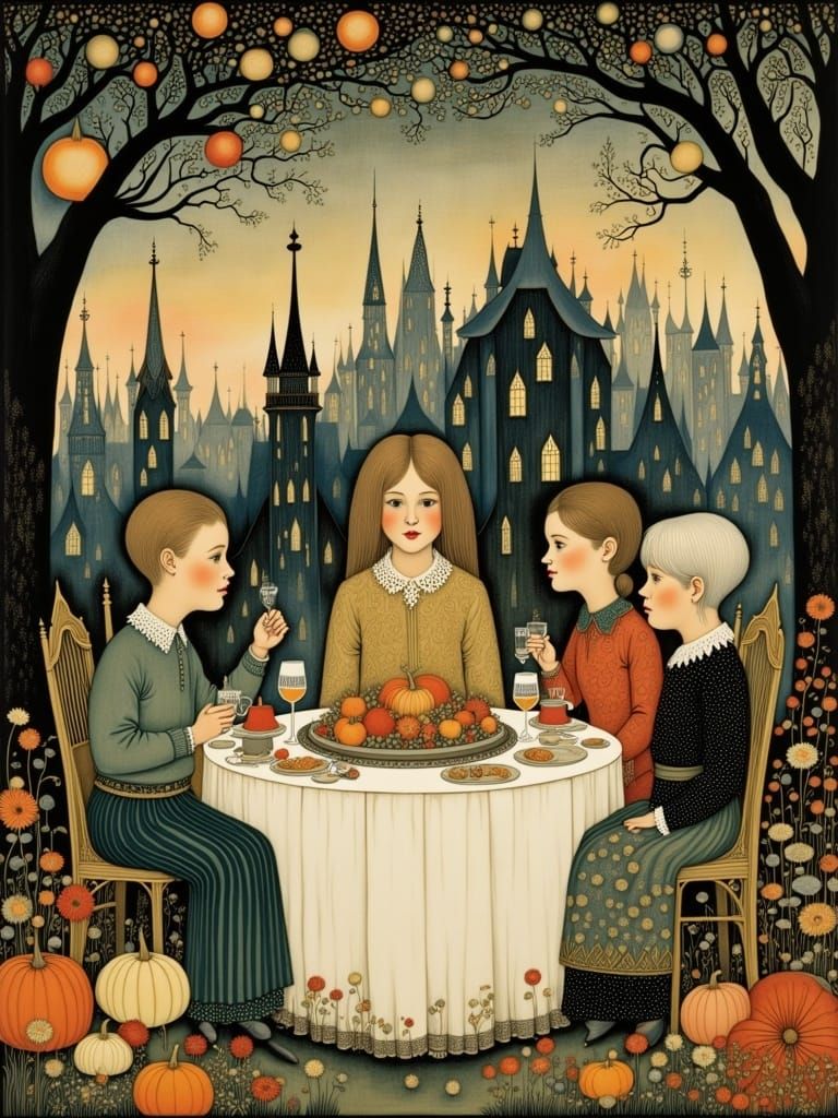 Cozy Holiday Feast in Vibrant, Whimsical Style