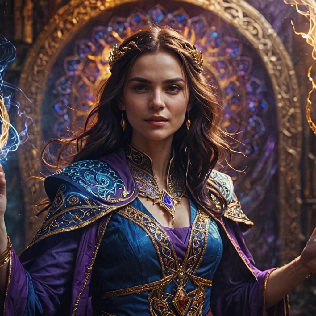 Powerful Woman Mage Portrait with Elemental Power