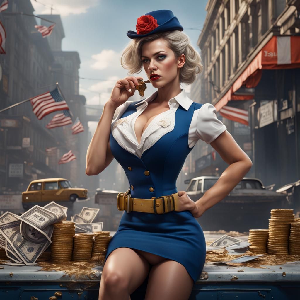 Hyperrealistic Payday Pinup: Detailed Matte Painting