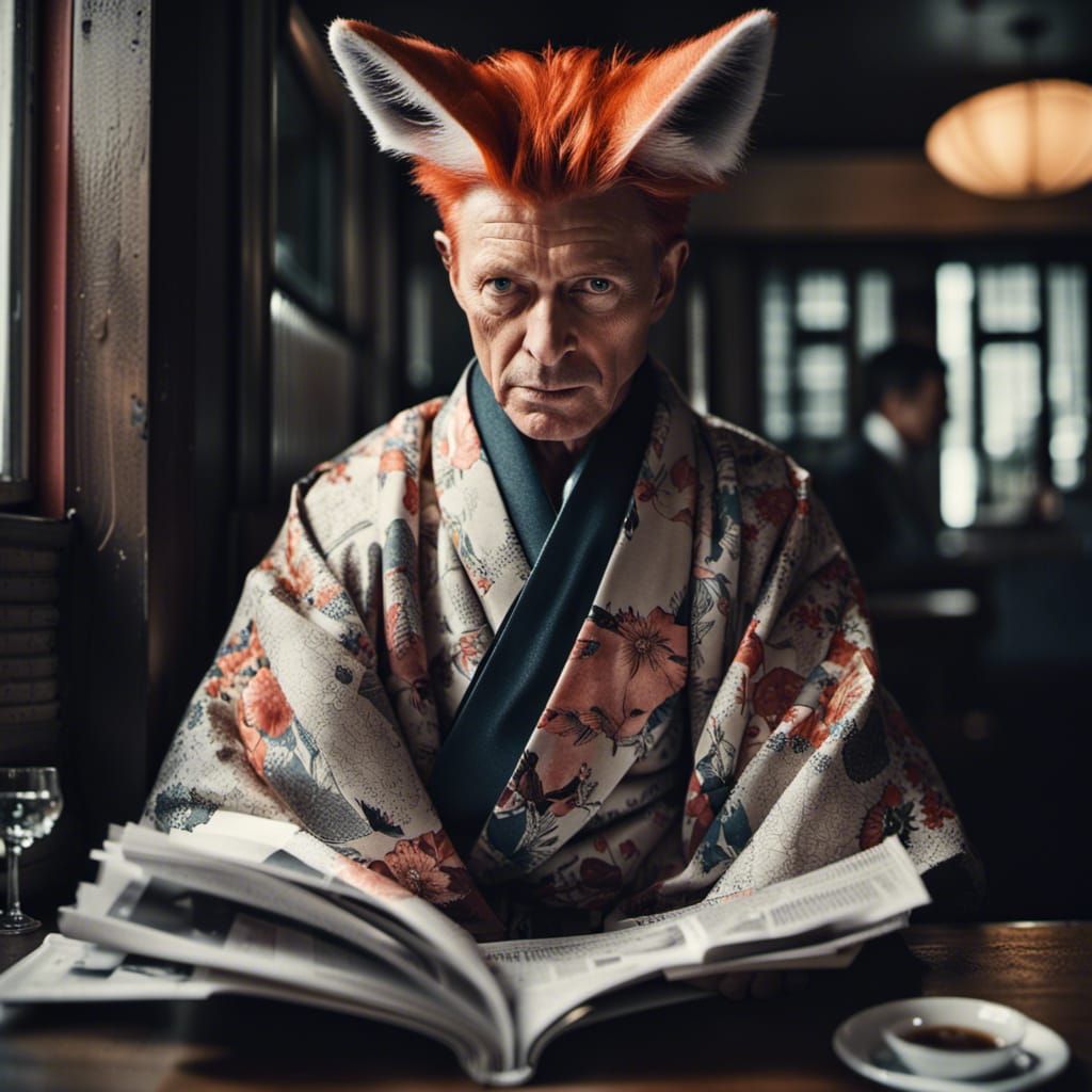 Kitsune Fox Man Reading Newspaper Portrait