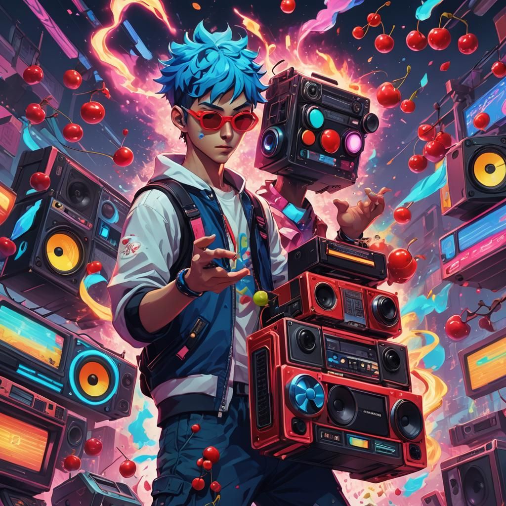 Pop Surrealism Boombox Man in Neon Colors