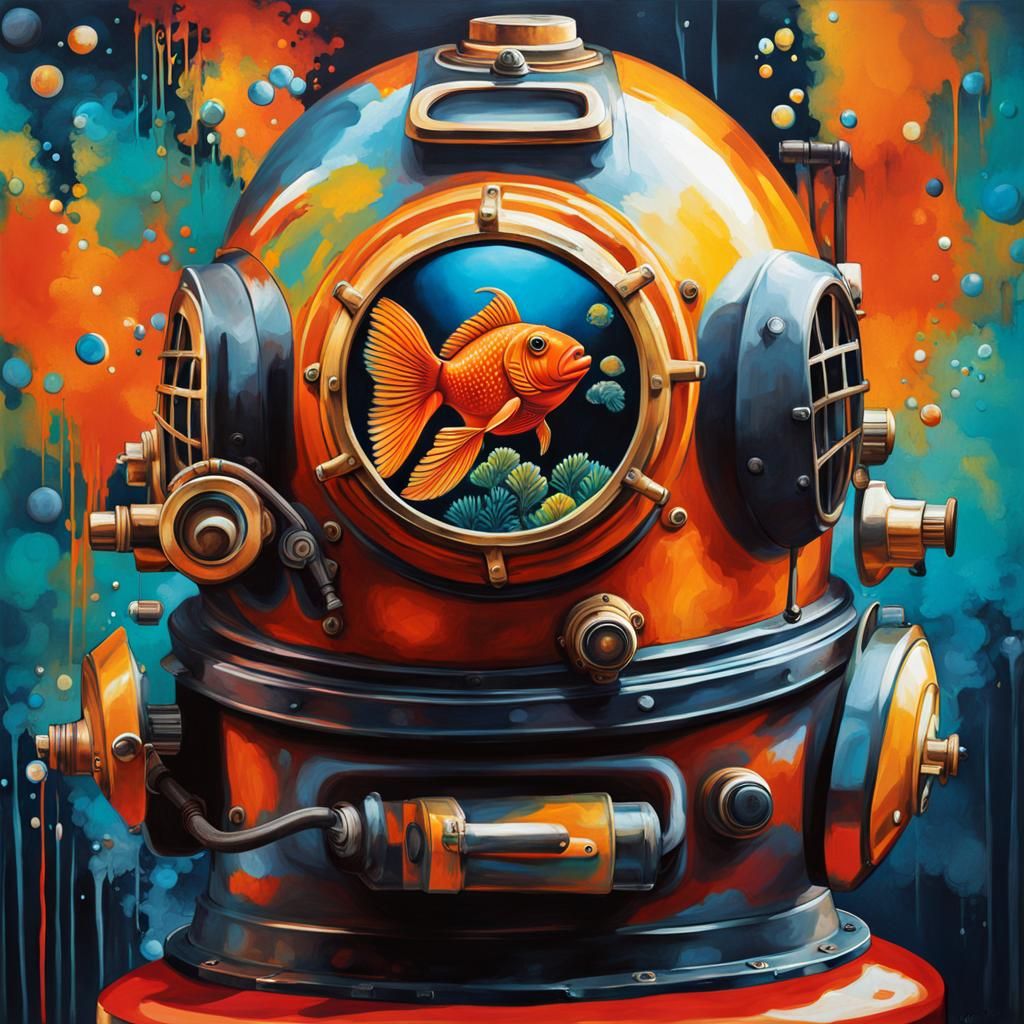 Goldfish Aquarium in Diving Helmet, Graffiti Street Art