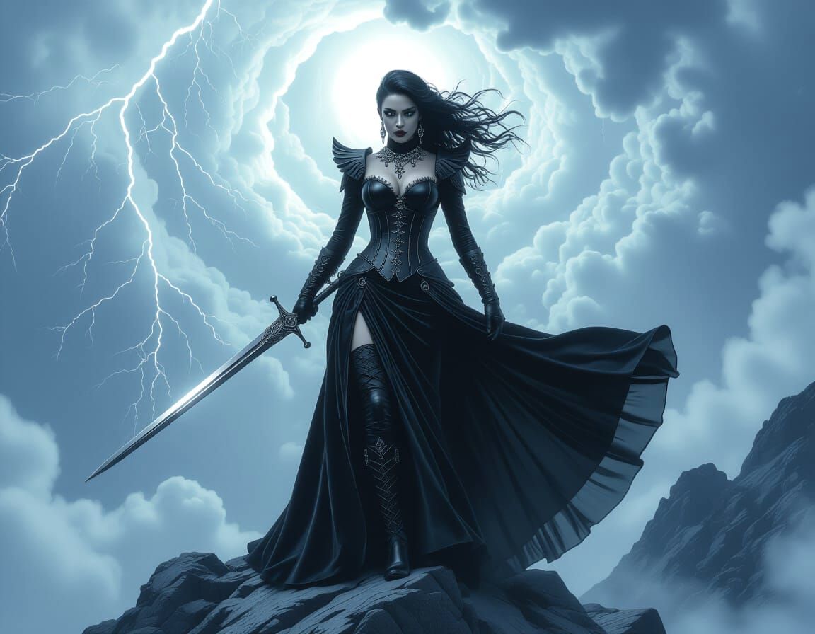 Gothic Queen on Windswept Peak: Dark Fantasy Art