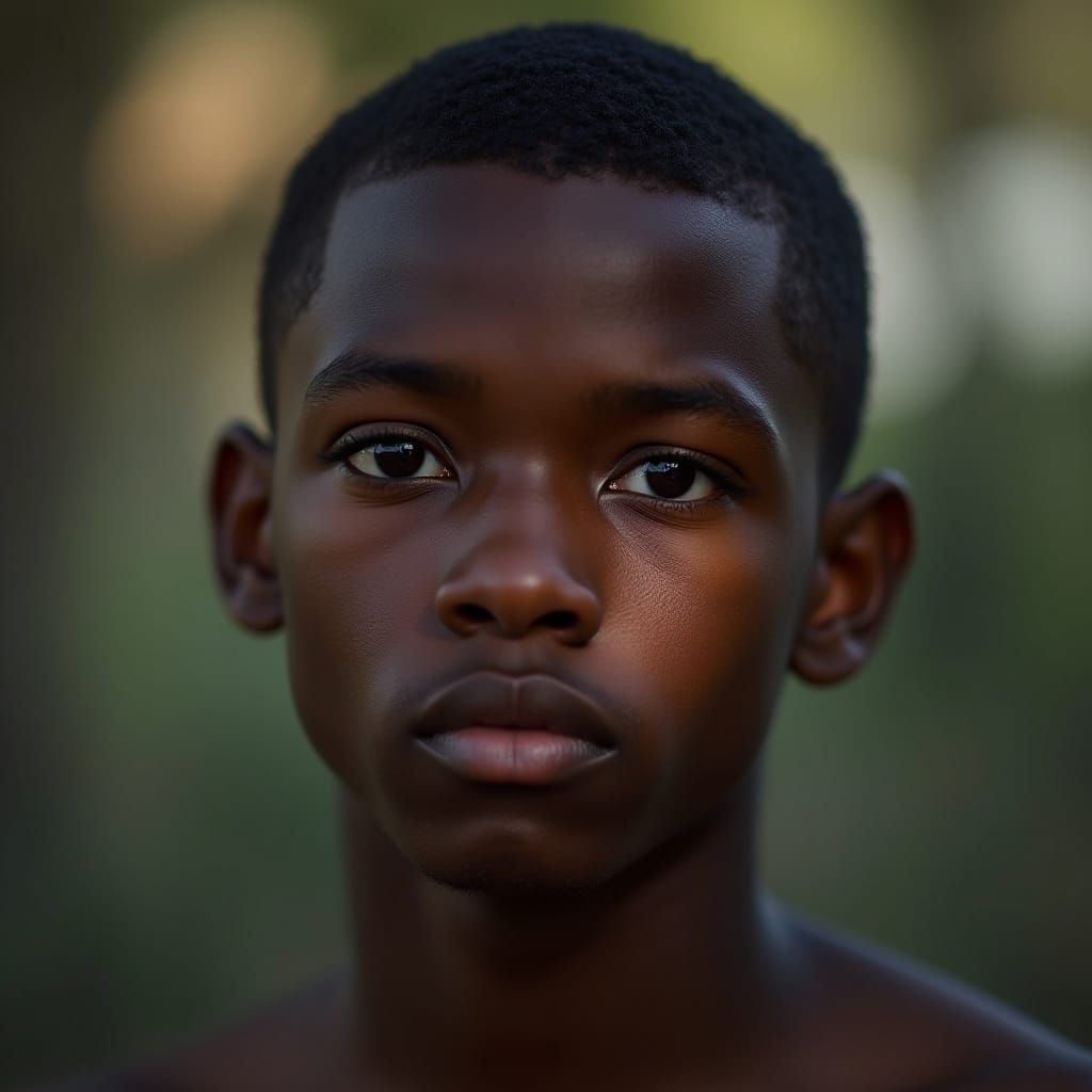 Realistic Portrait of Young African Man with Expressive Eyes