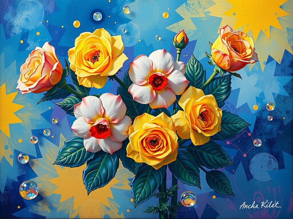 Vibrant Surreal Scene in Klimt, Warhol, LaChapelle Style