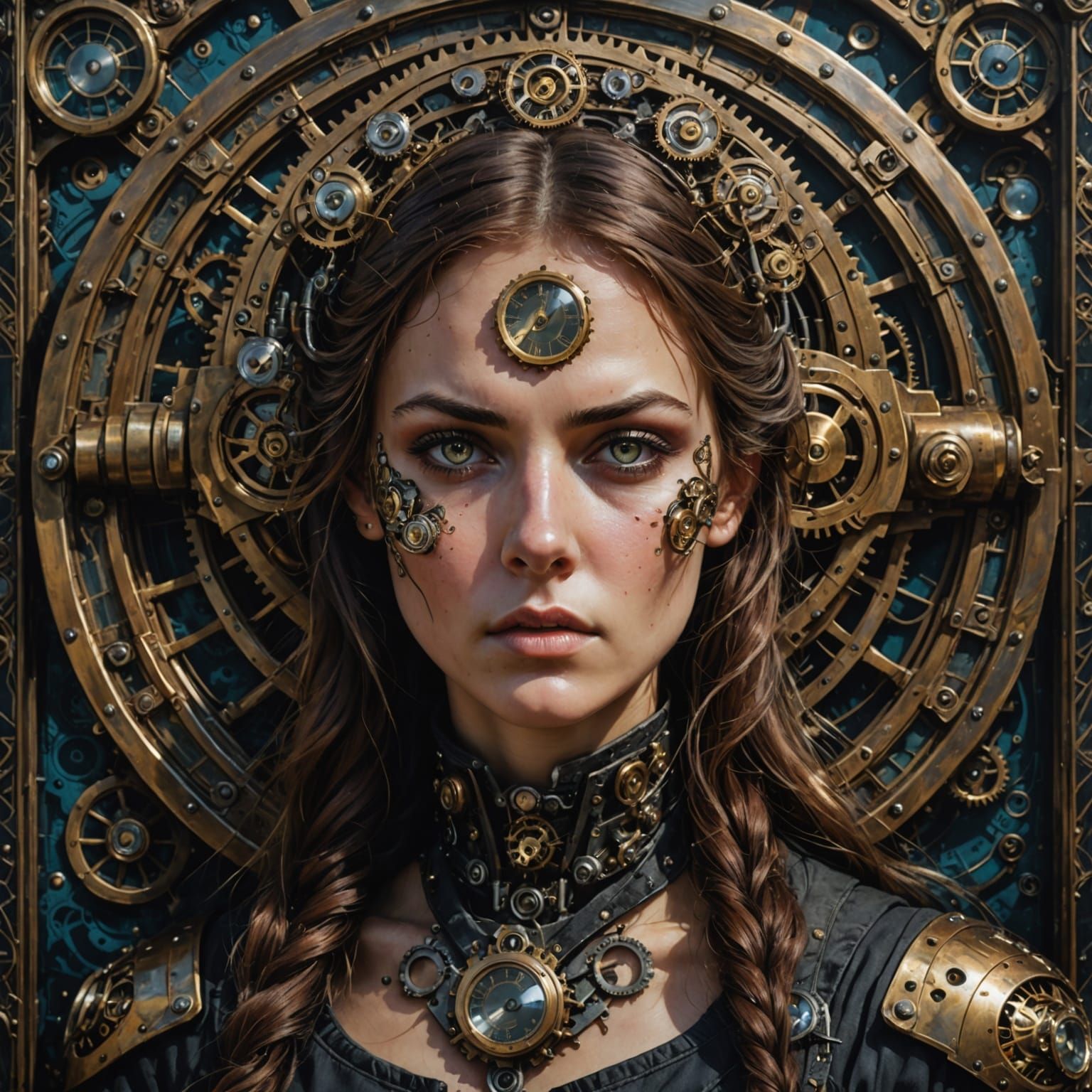 Steampunk Athlete Portrait with Cosmic Horror Glow