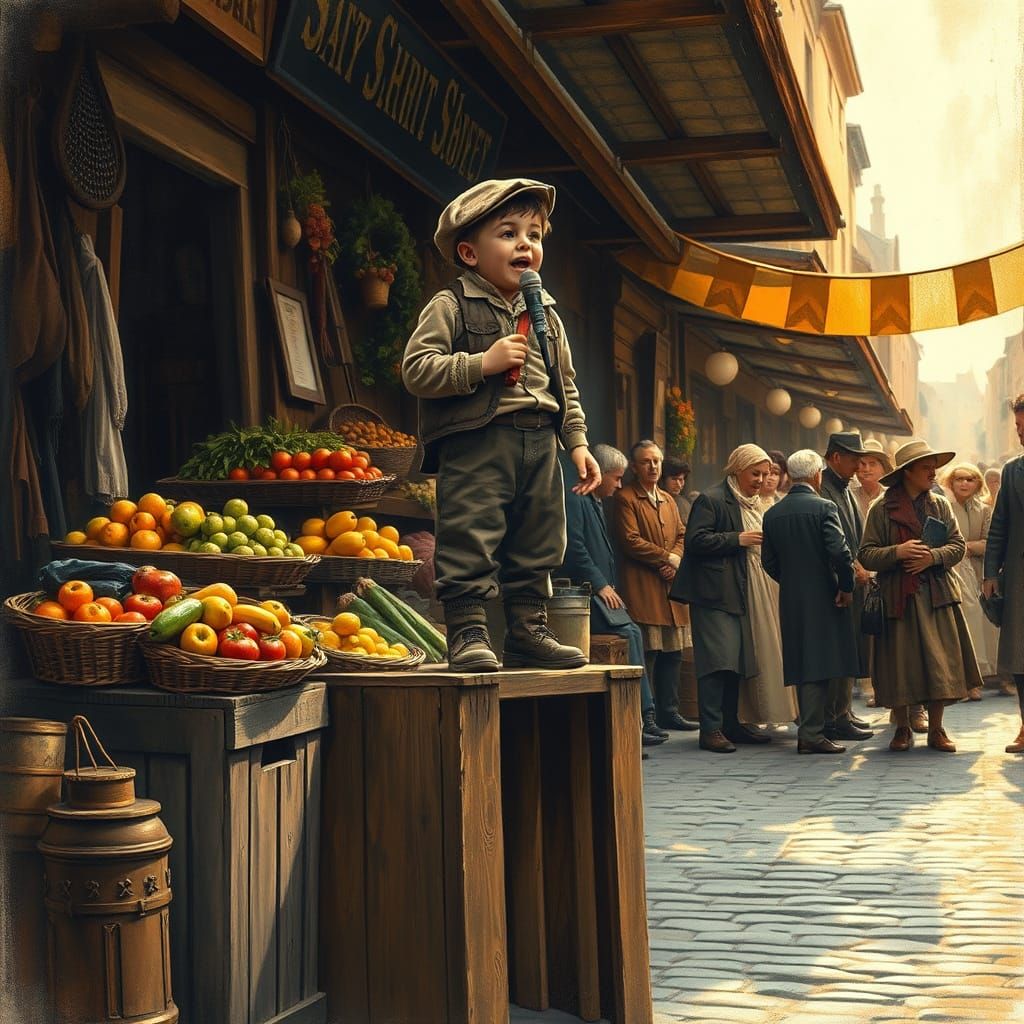 Young Singer Performs at 19th Century Market Scene in Charco...
