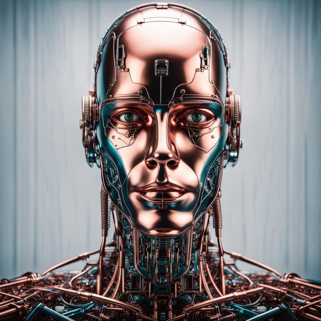Copper Cyborg Robot Portrait in Sci-Fi Style
