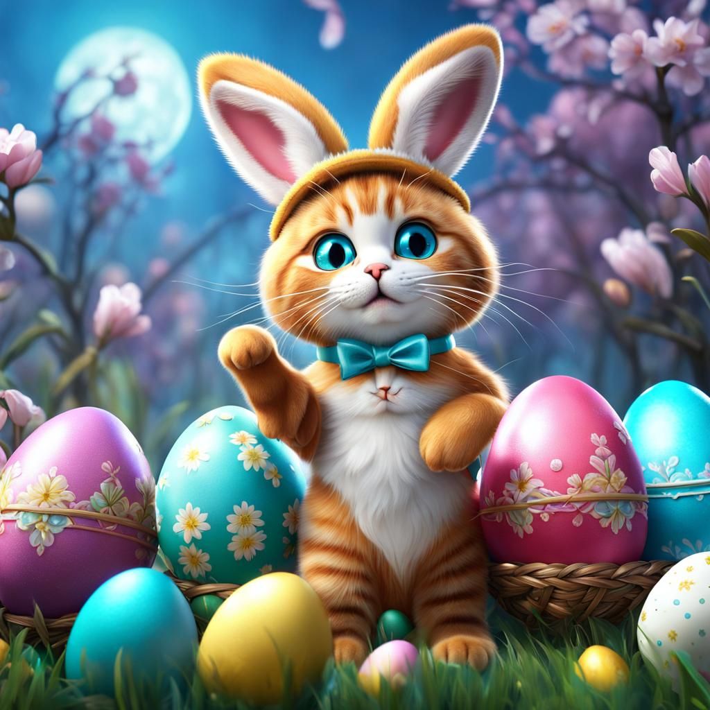 Cute Easter Cat with Rabbit Ears