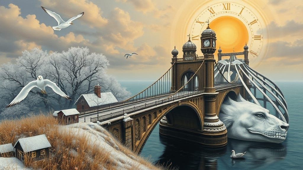 Surreal Bridge Over Troubled Water in a Salvador Dali-Inspir...