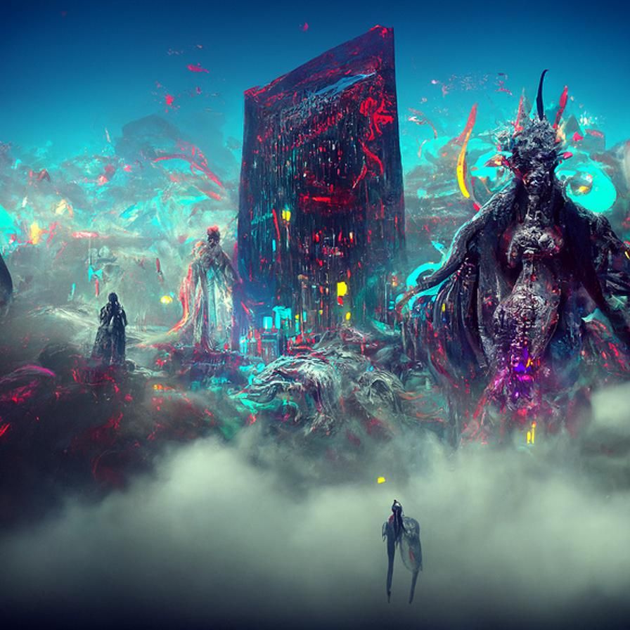 Sinister Elder God with Cyberpunk Magician, Digital Art