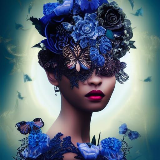 Midnight Beauty: Elaborate Embellished Collage Illustration