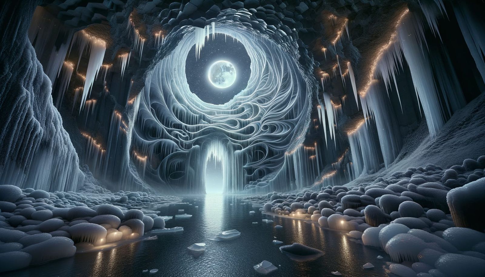 Frozen Tidal Cave with Moonbeam Sculpture