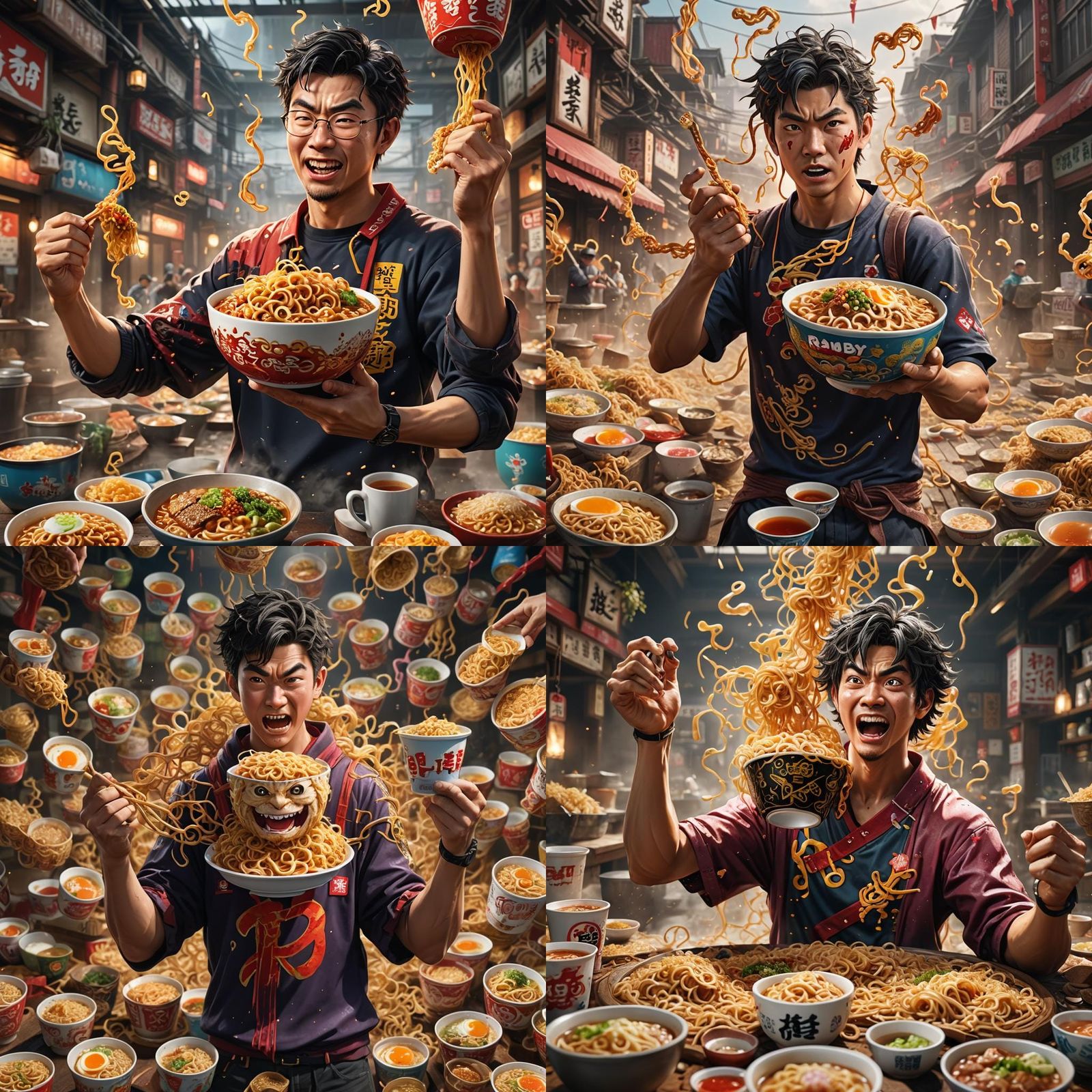 Fraternity Guy with Angry Ramen: Detailed Matte Painting