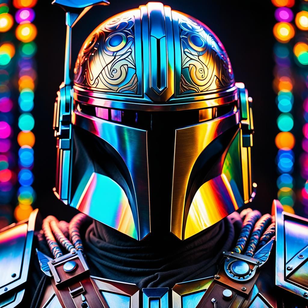 Ornate Viking Mandalorian Helmet in Psychedelic Art