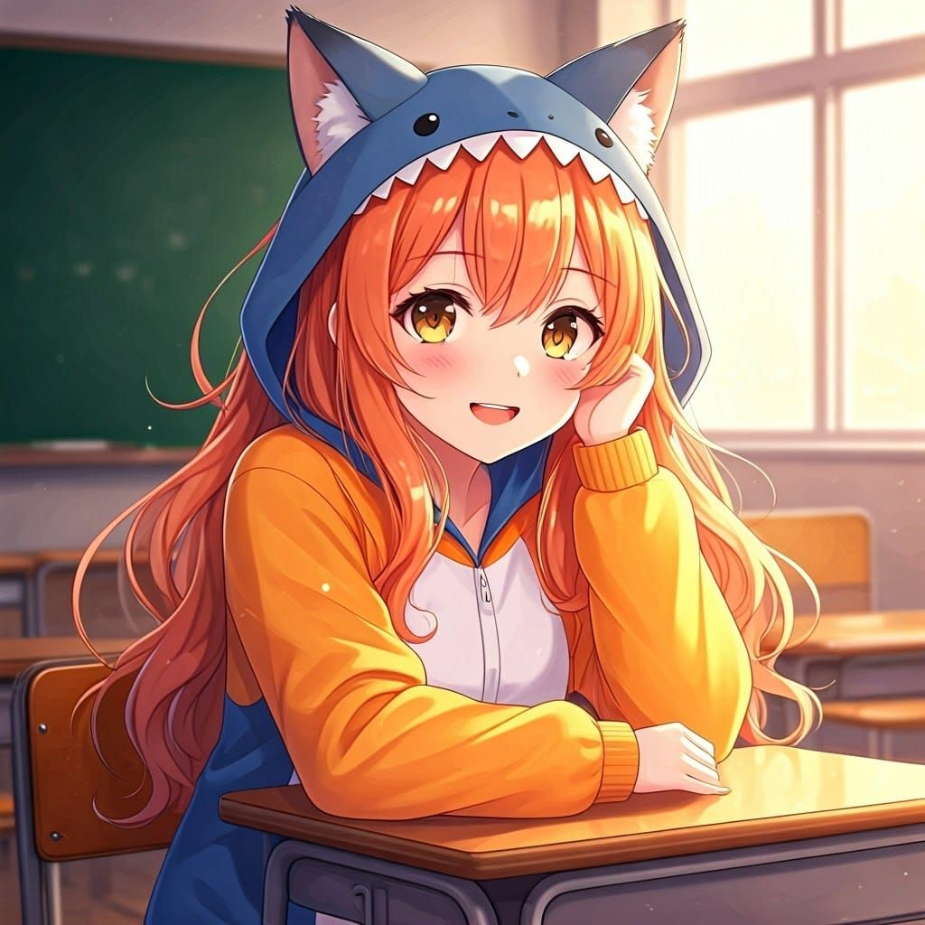 Kawaii Anime Girl in Cozy Classroom