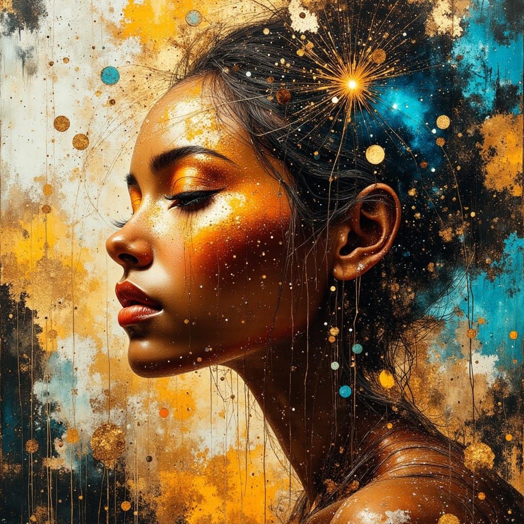 Egyptian Goddess Queen in Rainbow Prism Oil Painting