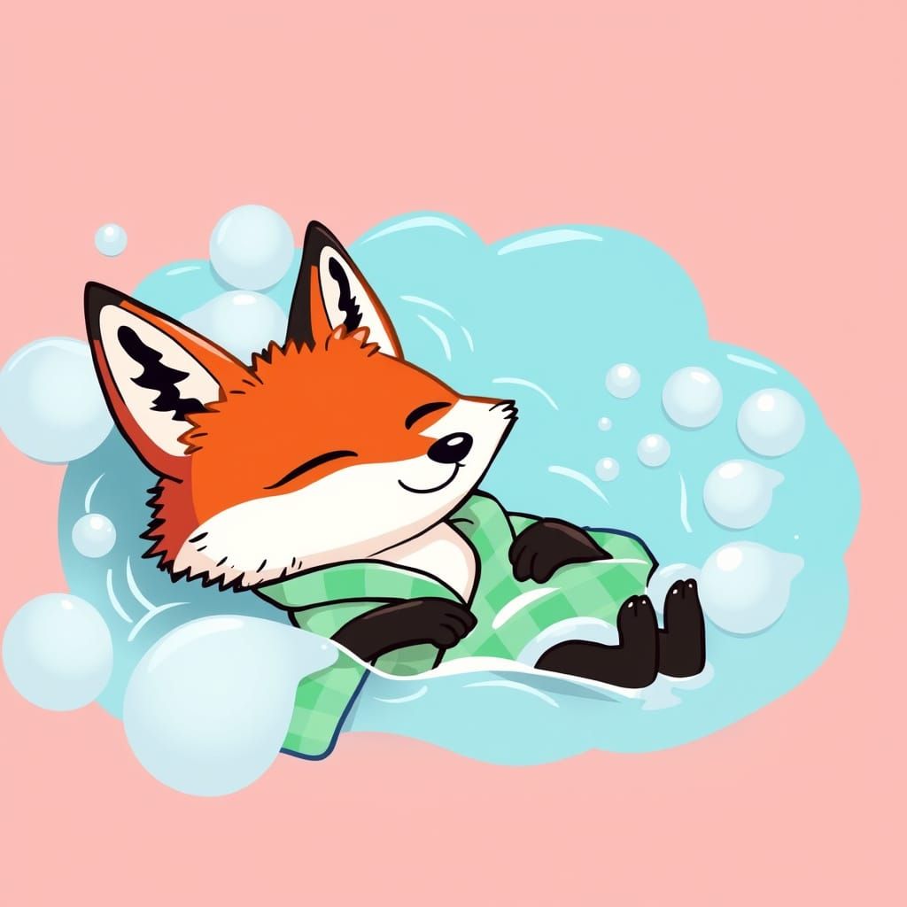 Fox in Bubble Bath, Sanrio-Inspired Art