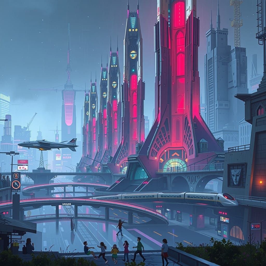 Cyberpunk Metropolis of Tomorrow in Futuristic, Blade Runner...