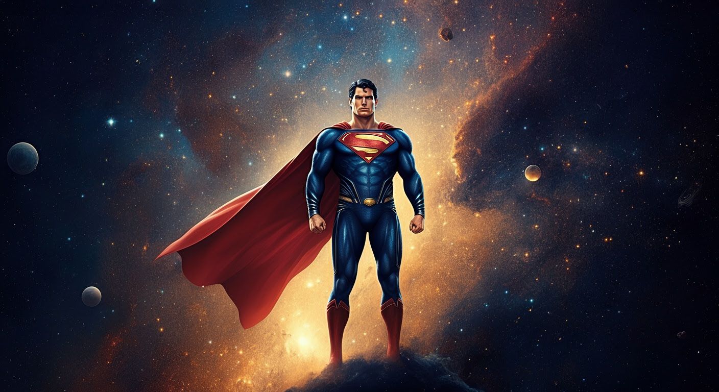 Cosmic Superman on Nebula in Comic Book Style
