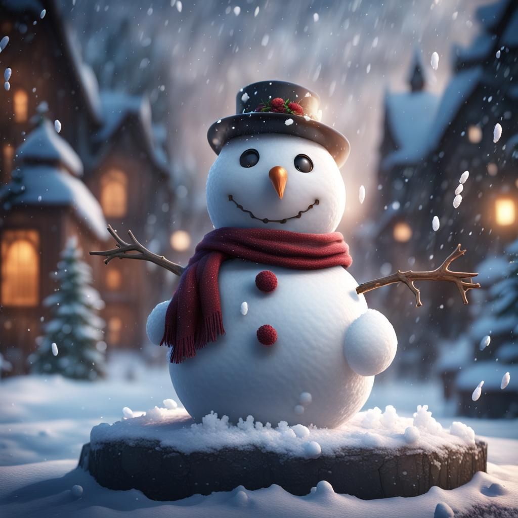 Cute Snowman Matte Painting in Deep Color