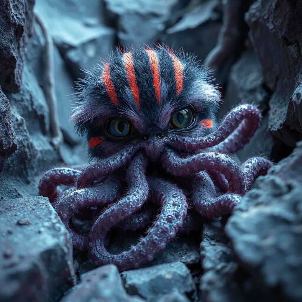 Creepy Cute Neon Creature with Tentacles