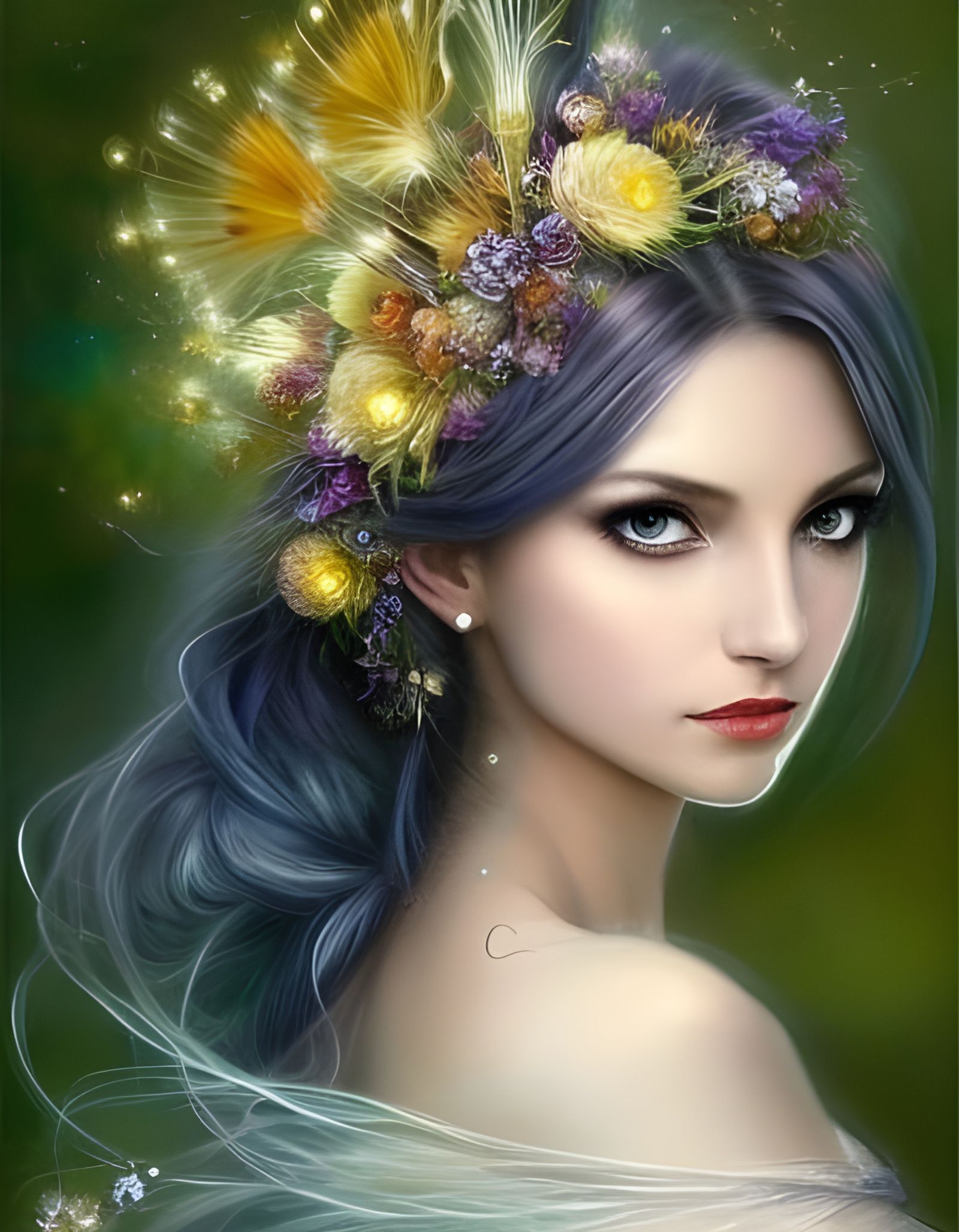 Dandelion Fairy Portrait in Aquarelle Style