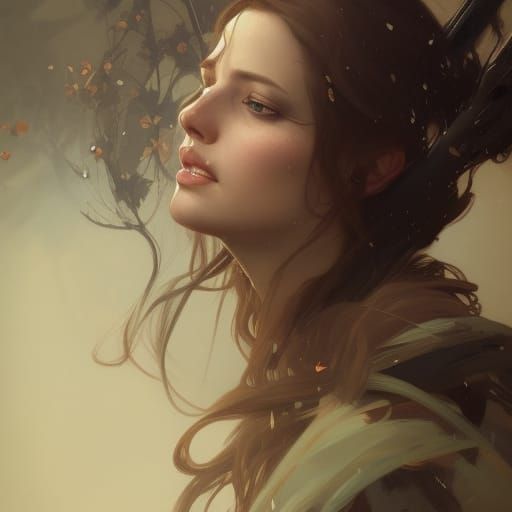 Brunette Duchess Archery Portrait, Detailed Digital Art