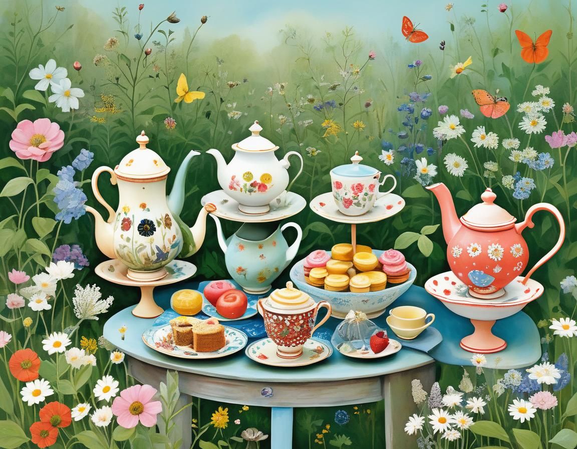 Whimsical Tea Party in a Garden Setting