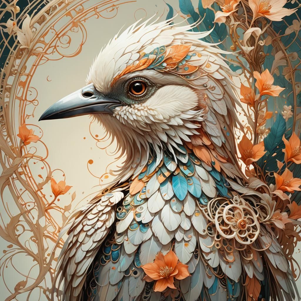 Exotic Bird Portrait with Nacreous Outlines