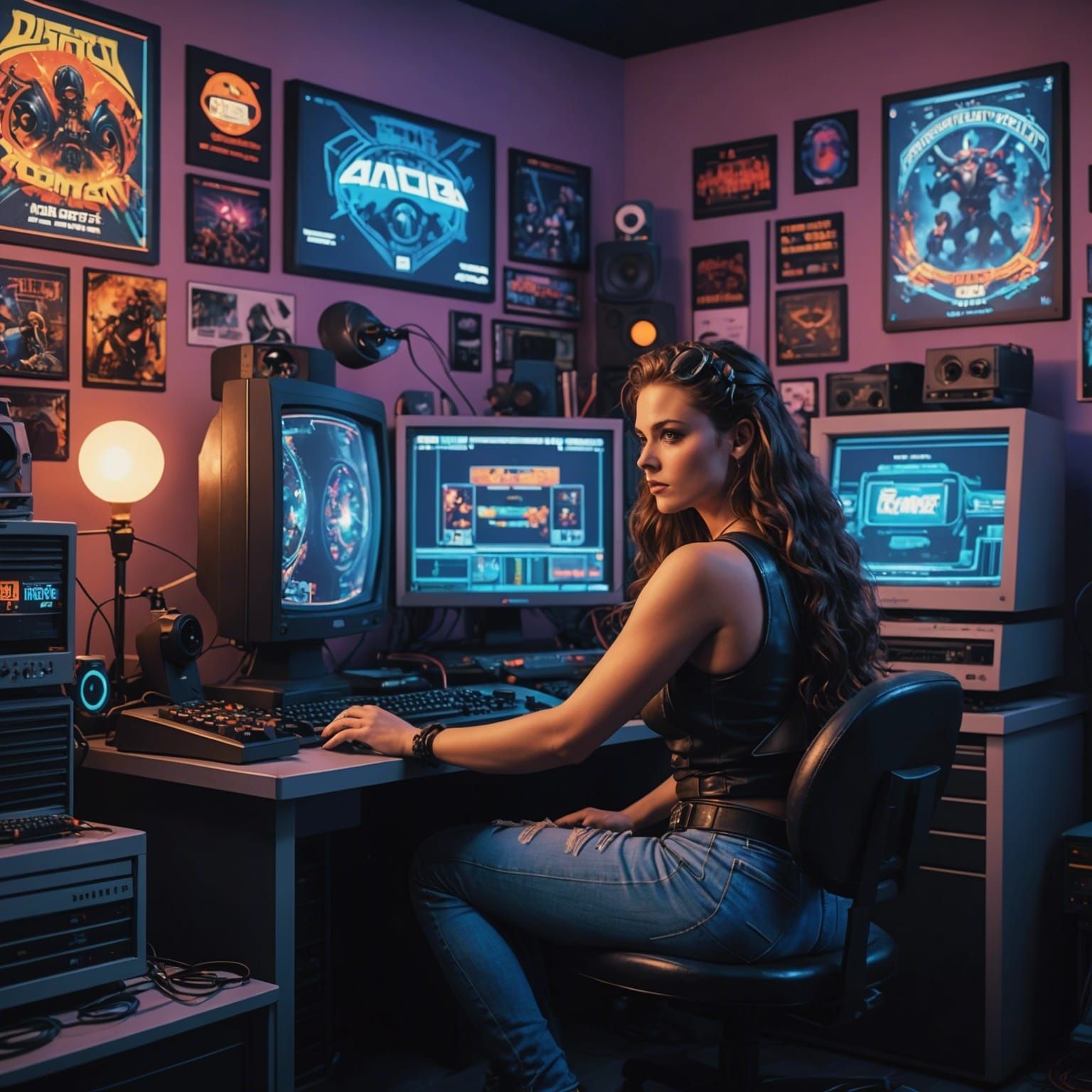 Retro Gaming Room with Amiga Computer in 3D