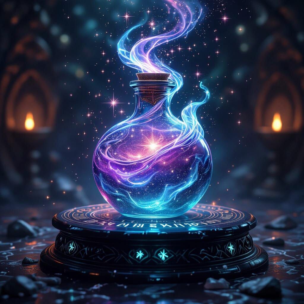 Cosmic Swirling Potion with Constellations in Ethereal Fanta...