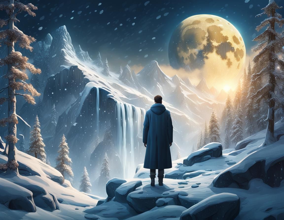 Winter Forest Under Moonlight: A Digital Matte Painting