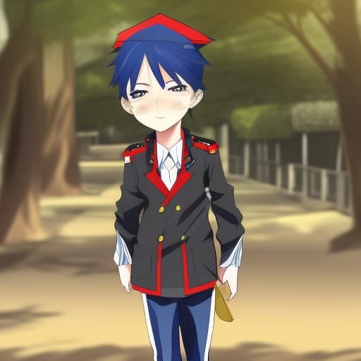 Anime Bishie Teenager in Uniform Walking to School