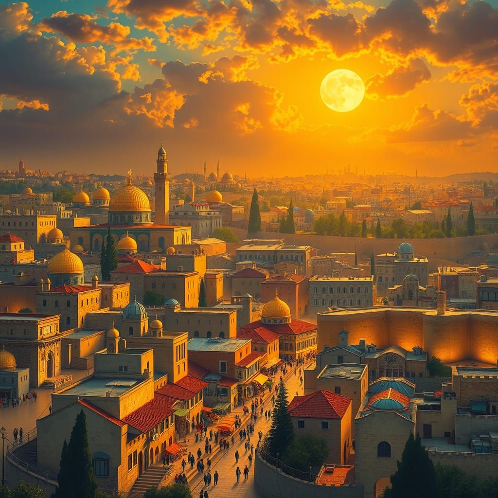 Jerusalem Cityscape in Medieval Art Deco Style
