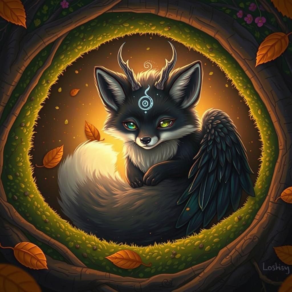 Mystical Fox Dragon in Digital Painting Style