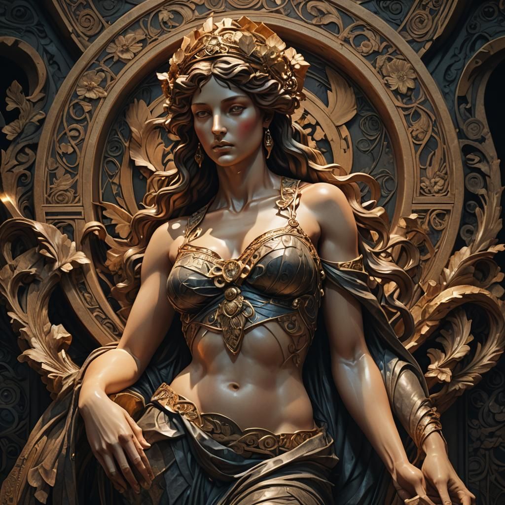 Nude Greek Statue with Art Nouveau Details