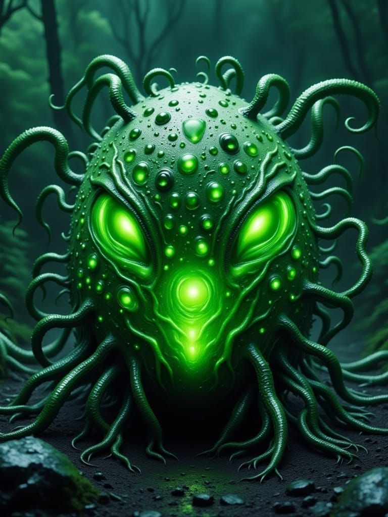 Alien Egg with Millions of Eyes and Tentacles in Sci-Fi Horr...