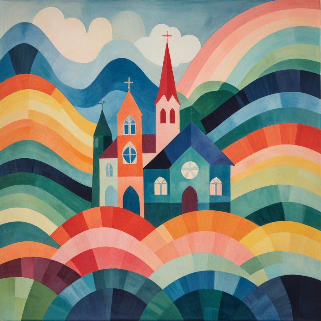 CHURCH. Pastel Gradients, ALCOHOL dyed, layered landscape. S...