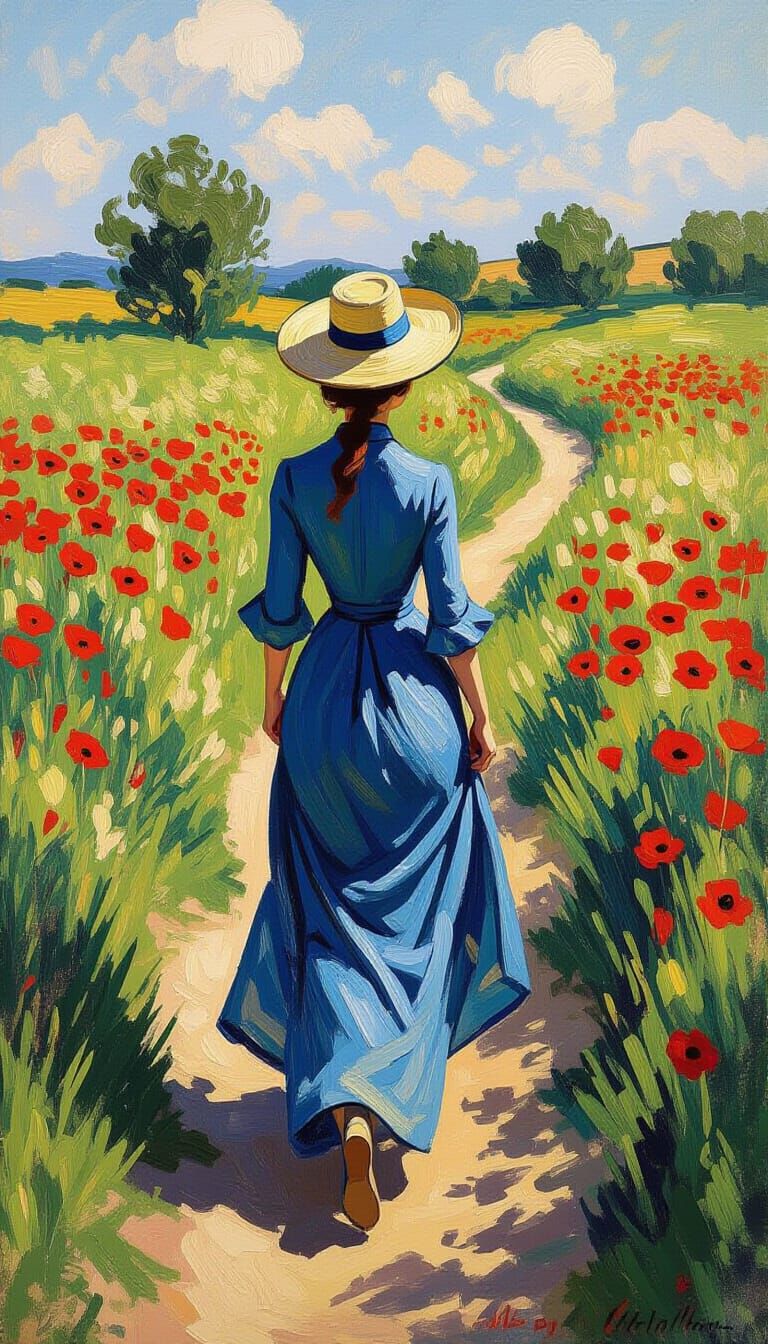 Woman in Poppies: Impressionist Painting