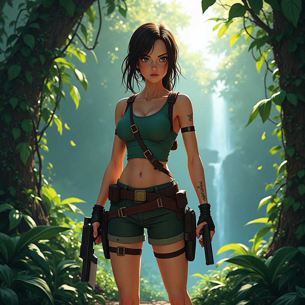 Lara Croft in Jungle, Anime-Inspired 3D Art